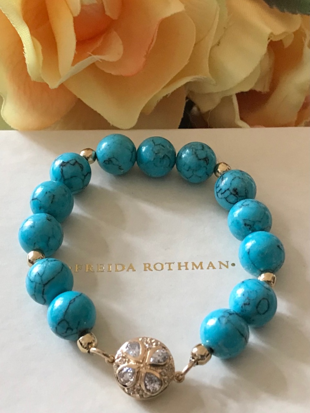Freida Rothman Turquoise Beaded Bracelet with Gold Accents